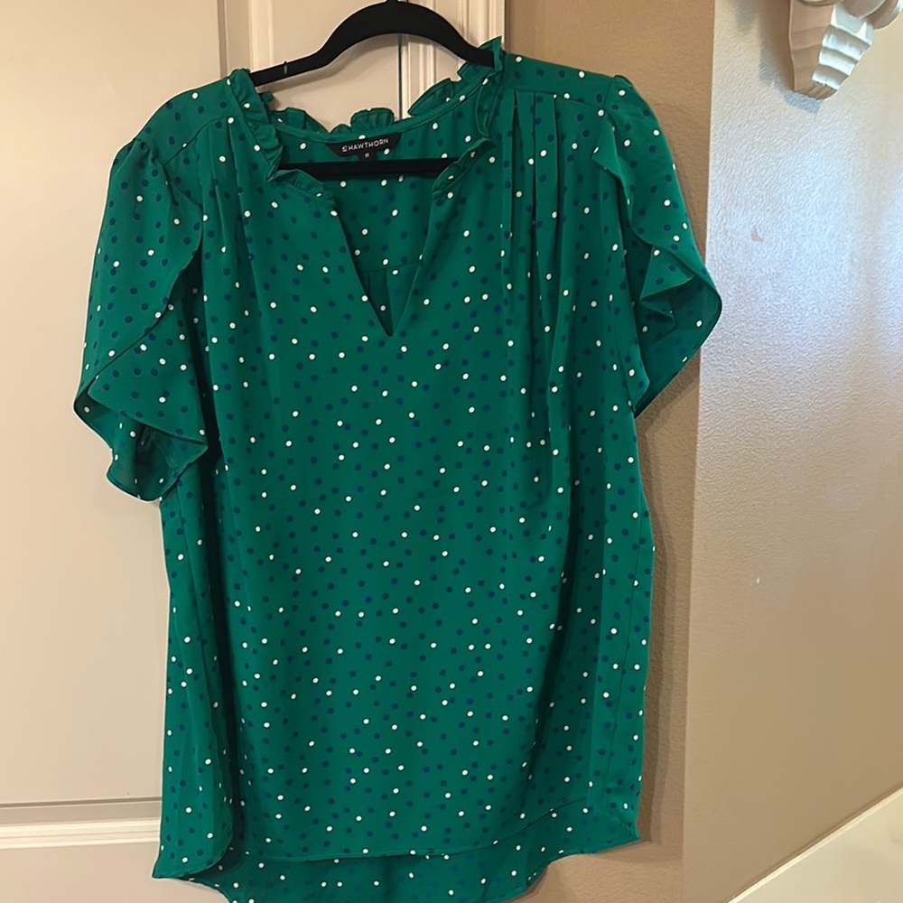 41 Hawthorn Green Flutter Sleeve Blouse with Ruffled Details